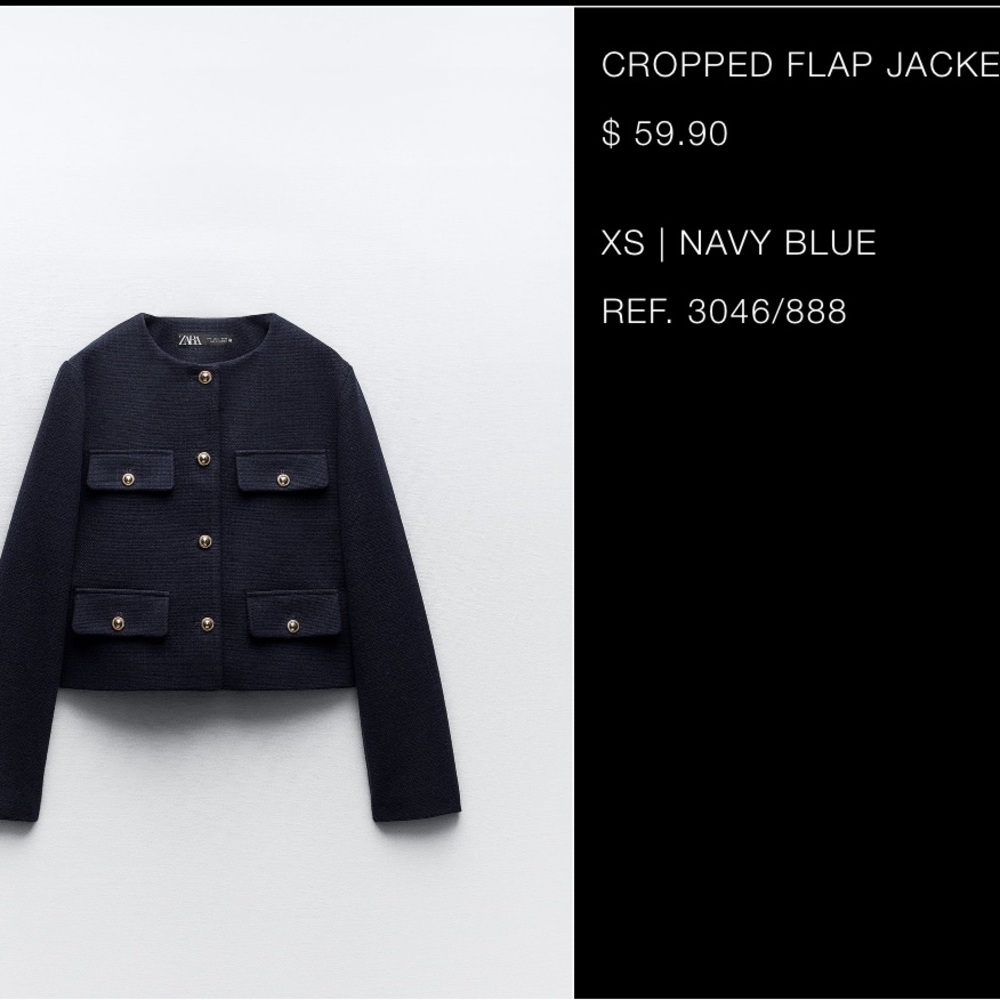 Zara Cropped Flap Jacket in Navy